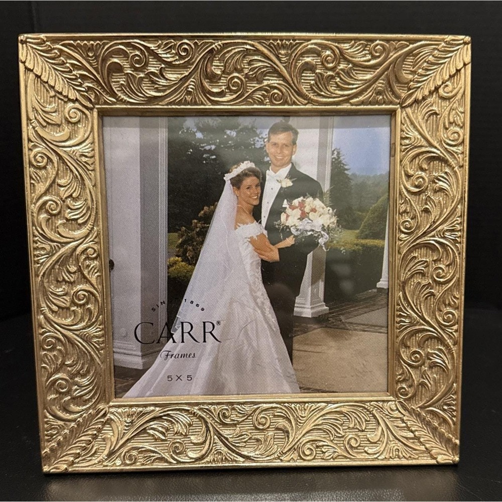 Vintage Carr Gold Brass Ornate Scrolls Picture‎ Frame Free Standing 5 X 5 1998